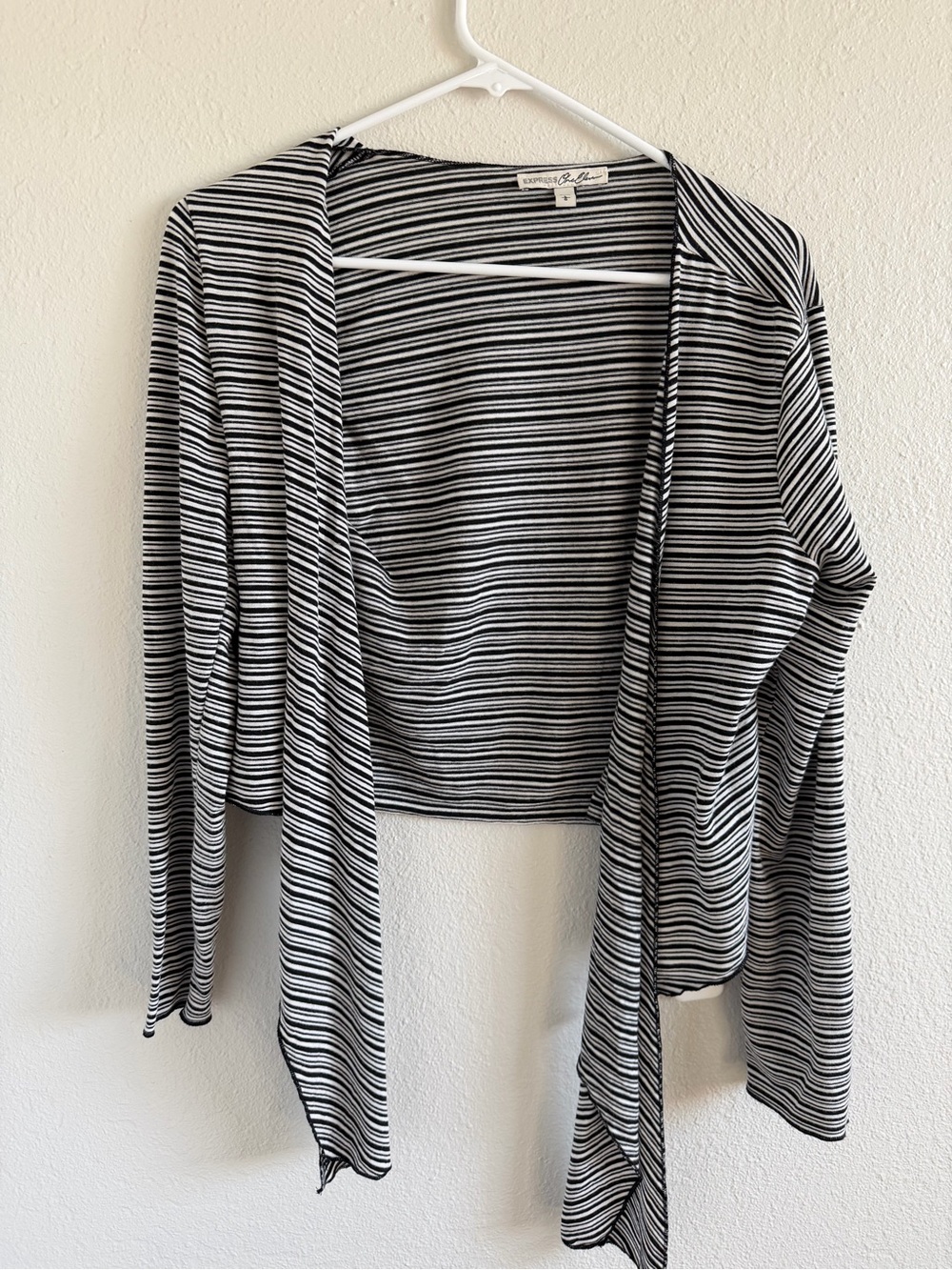 Express Black & White Striped Open-Front Cardigan